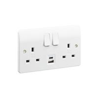 MK Logic Plus DP Switched Socket 2 Gang 13A 2 USB Ports A+C in White