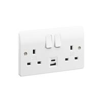 MK Logic Plus DP Switched Socket 2 Gang 13A 2-Port USB-A & C 30W Fast-Charge in White