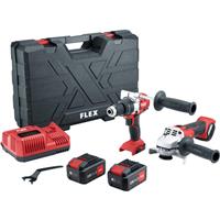 Flex 18V Brushless Combi Drill & Angle Grinder Kit 2 x 5.0Ah in Black/Red