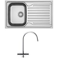 Franke Reversible Stainless Steel Kitchen Sink & Tap Single Bowl Danube Tap in Silver