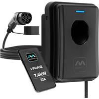 Masterplug EV Smart Wall Charger Type 2 Single Phase Tethered Mode 3 IP55 7.4kW 32A in Black