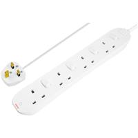 Masterplug Switched Extension Lead 4 Gang 2m with LED in White