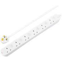 Masterplug Switched Extension Lead 6 Gang 2m with LED in White