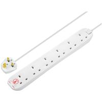 Masterplug Switched Extension Lead 6 Gang 2m with LED in White