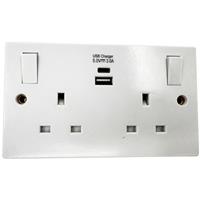Made4Trade Switched Socket with USB 2-Gang 3.1A USB A & C in White