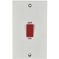 Made4Trade 45A DP Cooker Switch 2 Gang Upright with Neon in White