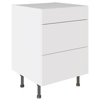 Kitchen Kit Slab 3 Drawer Base Kitchen Cabinet Supergloss 600mm in White