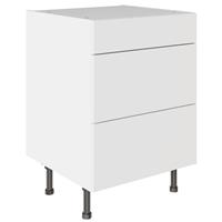 Kitchen Kit Value Slab 3 Drawer Base Kitchen Cabinet Matt White 600mm in Snow White