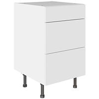 Kitchen Kit 3 Drawer Base Kitchen Cabinet Flatpack Value Slab Matt White 500mm in Snow White