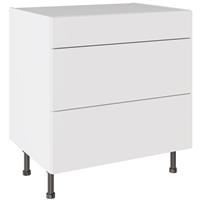 Kitchen Kit Slab Supergloss 3 Drawer Base Kitchen Cabinet Flatpack 800mm in White
