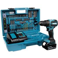 Makita DHP490SFX2 18V Brushless Combi Drill and 101 Piece Accessory Set 1 x 3.0Ah in Blue