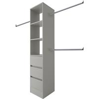 Spacepro 3 Drawer Tower Unit with 1 Hanger Bar Grey 4 Shelf in Pebble