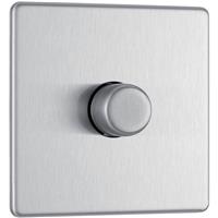 BG Brushed Screwless Flatplate Wall Dimmer Switch 1 Gang in Steel