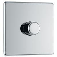 BG Screwless Flatplate Single Wall Dimmer Switch 1 Gang Polished in Chrome Steel