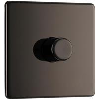 BG Screwless Flatplate Single Wall Dimmer Switch 1 Gang in Black Nickel Steel