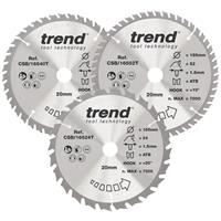 Trend Wood Circular Saw Blade Set 165 x 20mm 24/40/52T CSB/165/3PK/B (3 Piece) in Silver Steel