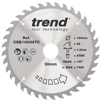 Trend Craft Thin Kerf Circular Saw Blade 190 x 30mm 36T CSB/19036TC in Silver