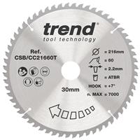 Trend Wood Crosscut Circular Saw Blade 216 x 30mm 60T CSB/CC21660 in Silver Steel