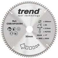 Trend Aluminium/Plastic Circular Saw Blade 250 x 30mm 84T CSB/AP25084 in Silver