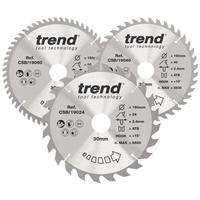 Trend Wood TCT Circular Saw Blades 190 x 30mm 24/40/60T CSB/190/3PK (3 Piece) in Silver Steel