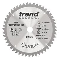 Trend Craft Crosscut Mitre Saw Blade 190 x 20mm 48T CSB/CC19048T in Silver Steel