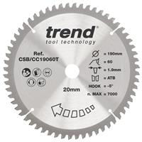 Trend Wood/Chipboard/MDF Thin Kerf Saw Blade 190 x 20mm 60T CSB/CC19060T in Silver Steel