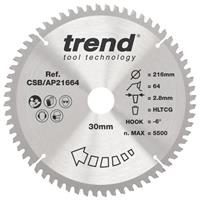 Trend Aluminium/Plastic Circular Saw Blade 216 x 30mm 64T CSB/AP21664 in Silver