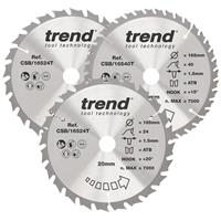 Trend Wood TCT Circular Saw Blades 165 x 20mm 24/40T CSB/165/3PK/C (3 Piece) in Silver Steel