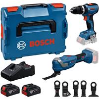 Bosch Professional 18V Twin Pack GSB 18V-65 Combi Drill & GOP 18V-30 Multi Tool 2 x 5.0Ah in Black/Blue Plastic