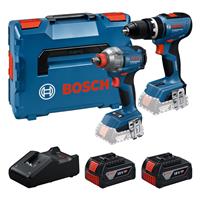 Bosch Professional 18V Twin Pack GSB 18V-65 Combi Drill & GDX 18V-285 Impact Driver / Wrench 2 x 4.0Ah in Blue Plastic