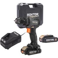 ROKTOR 18V Brushless Cordless Combi Drill 2 x 2.0Ah in Black Rubber/Steel