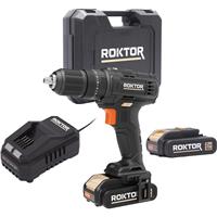 ROKTOR 18V Cordless Combi Drill 2 x 2.0Ah in Black Rubber/Steel