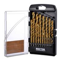 ROKTOR HSS Titanium Straight Shank Multi-Material Drill Bit Set 1.0mm-10mm (19 Piece) in Gold Steel