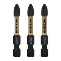 ROKTOR 1/4 Hex Shank Impact Screwdriver Bits PZ2 x 50mm (3 Pack) in Black Steel