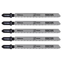 ROKTOR Wood Jigsaw Blades Set 100mm T101BR 10TPI (5 Pack) in Silver Carbon Steel