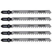 ROKTOR Wood Jigsaw Blades Set 100mm T101D 6TPI (5 Pack) in Silver Carbon Steel