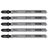 ROKTOR Wood Jigsaw Blades Set 100mm T101B 10TPI (5 Pack) in Silver Plastic