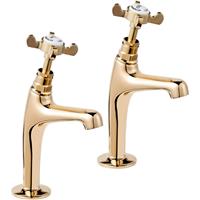 Deva Coronation Pillar Kitchen Taps Gold in Champagne Gold Brass