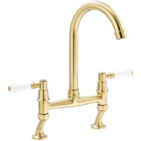 Abode Keswick Deck Mounted Bridge Dual Lever Mixer Kitchen Tap Brushed in Brass