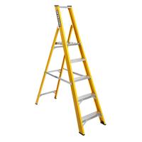 Lyte Ladders Lyte MagnaStep Fibreglass Platform Step Ladders 5 Tread Closed Length 2.09m in Yellow Aluminium