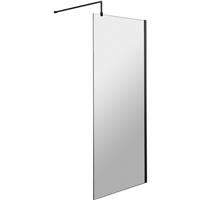 Nuie Frameless 700mm Wetroom Screen With Support Bar Matt in Black