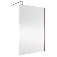 Nuie Frameless 1400mm Wetroom Screen With Support Bar Brushed in Bronze