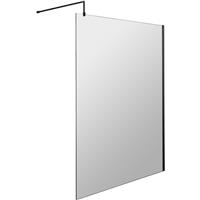 Nuie Frameless 1400mm Wetroom Screen With Support Bar Matt in Black