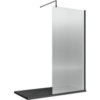 Nuie Fluted 800mm Wetroom Screen With Support Bar Matt in Black