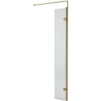 Nuie Fluted Hinged 300mm Wetroom Screen With Support Bar Brushed in Brass