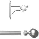 Rothley Curtain Pole Kit with Solid Orb Finials Brushed Stainless Steel 25mm x 1829mm in Silver Steel/Stainless Steel