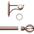 Rothley Curtain Pole Kit with Cage Orb Finials & Rings Antique 25mm x 1219mm in Copper Steel
