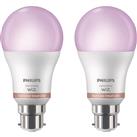 Philips WiZ LED A60 Colour Smart Light Bulb B22 8.5W (2 Pack)