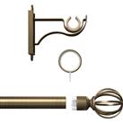 Rothley Curtain Pole Kit with Cage Orb Finials & Rings Antique 25mm x 1829mm in Brass Steel
