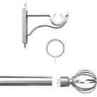 Rothley Curtain Pole Kit with Cage Orb Finials & Rings Brushed Stainless Steel 25mm x 1829mm in Silver Steel/Stainless Steel